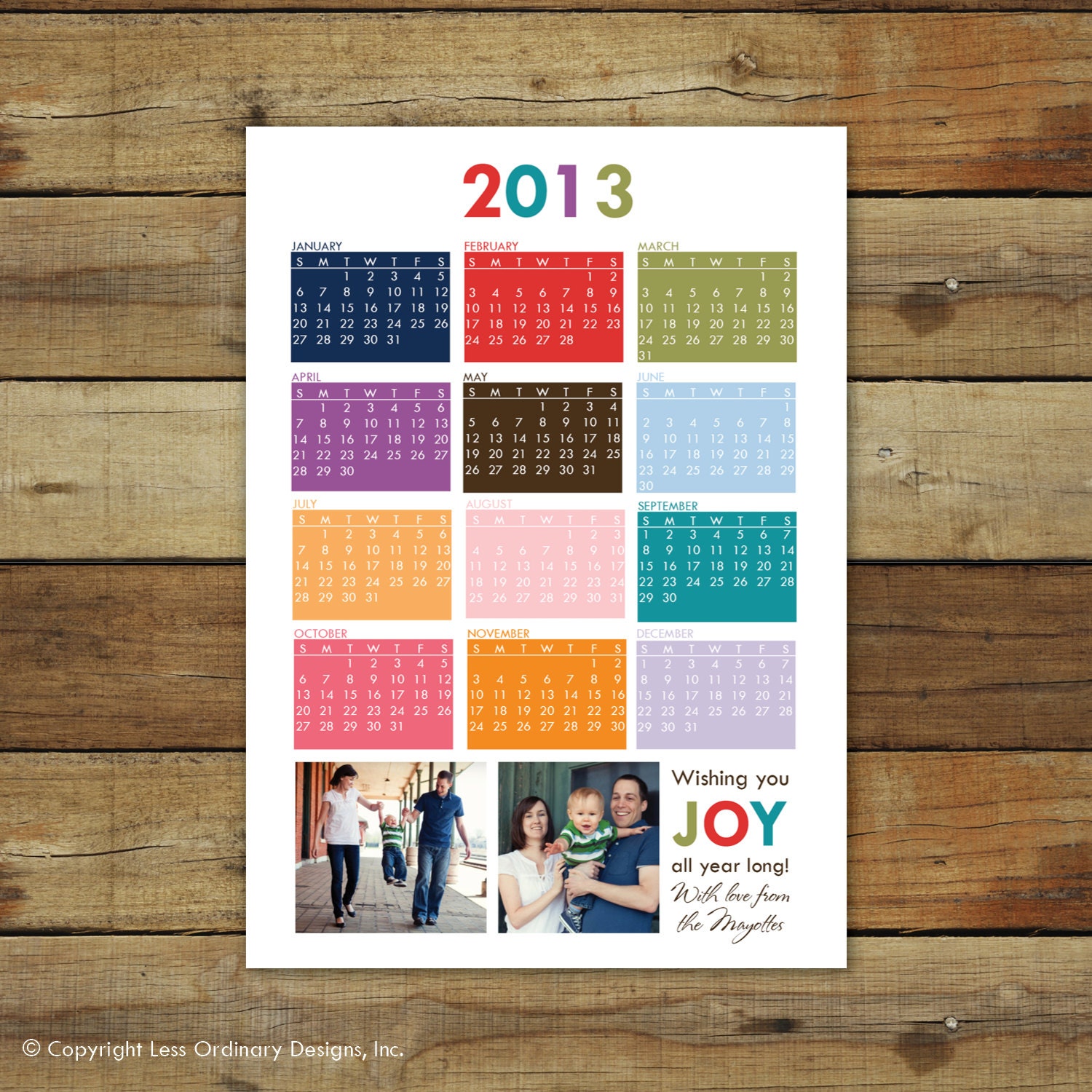 new year card 2013 calendar, custom photo card