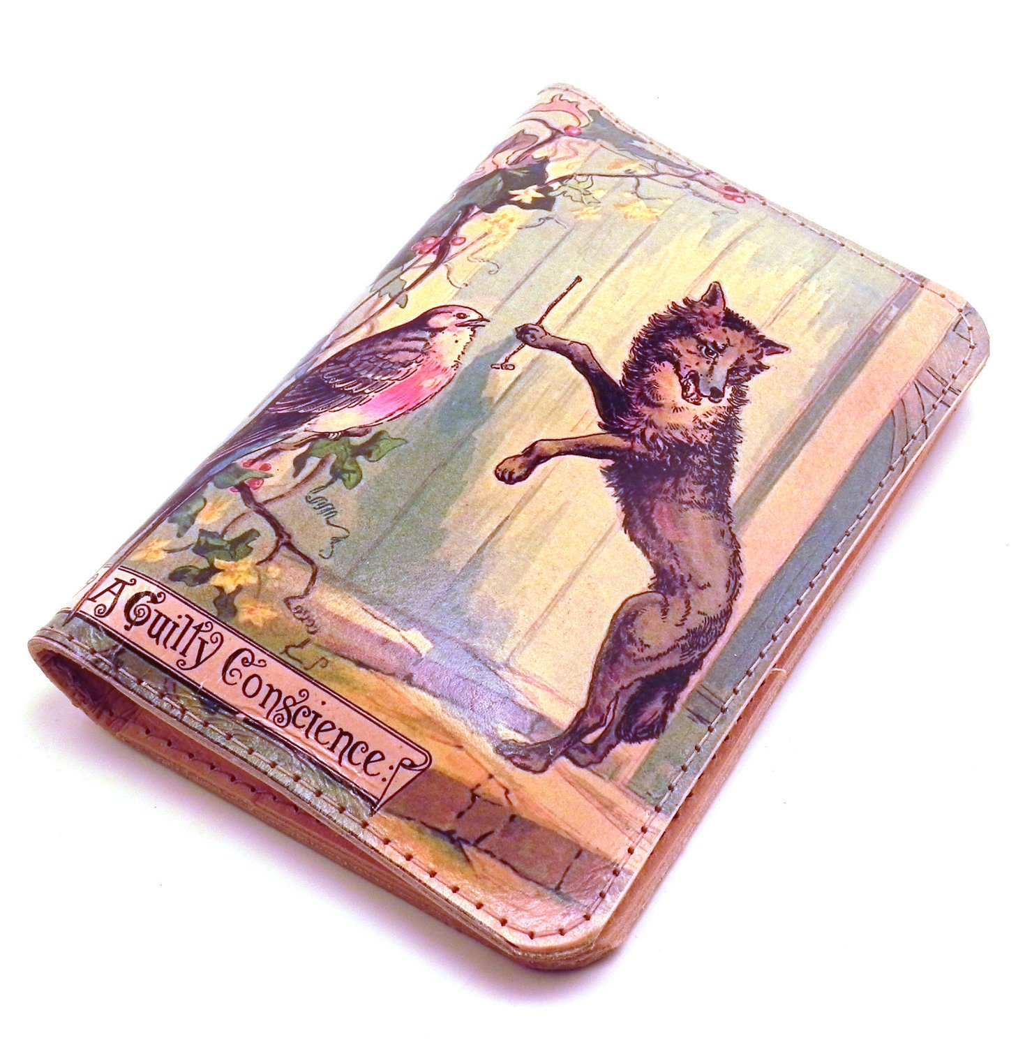 Leather Iphone 5 Case/Wallet. Red Riding Hood - Big Bad Wolf. Can be made to fit - HTC, Droid, Blackberry, Samsung . COMPLIMENTARY SHIPPING