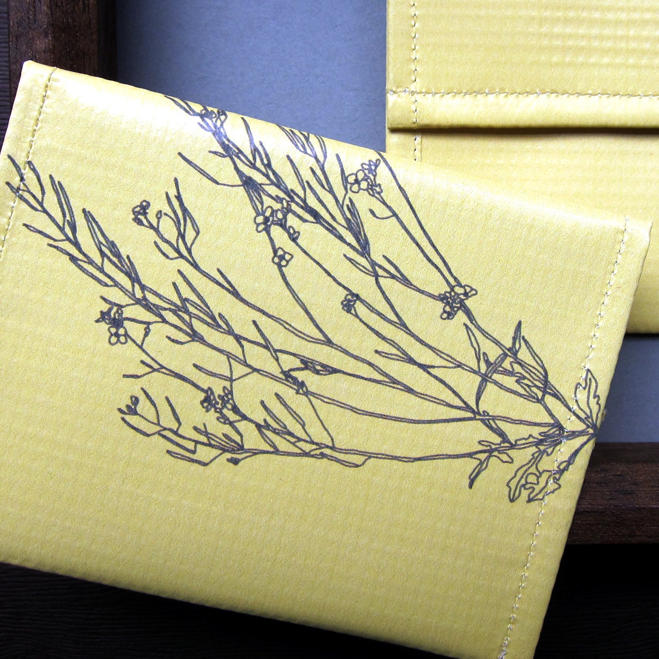 Dover Yellow Botanical Vinyl Coin Purse /  Pouch / Wallet-- Eco Friendly