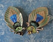 Peacock Feather Leather Hair Clip - Sold Singly