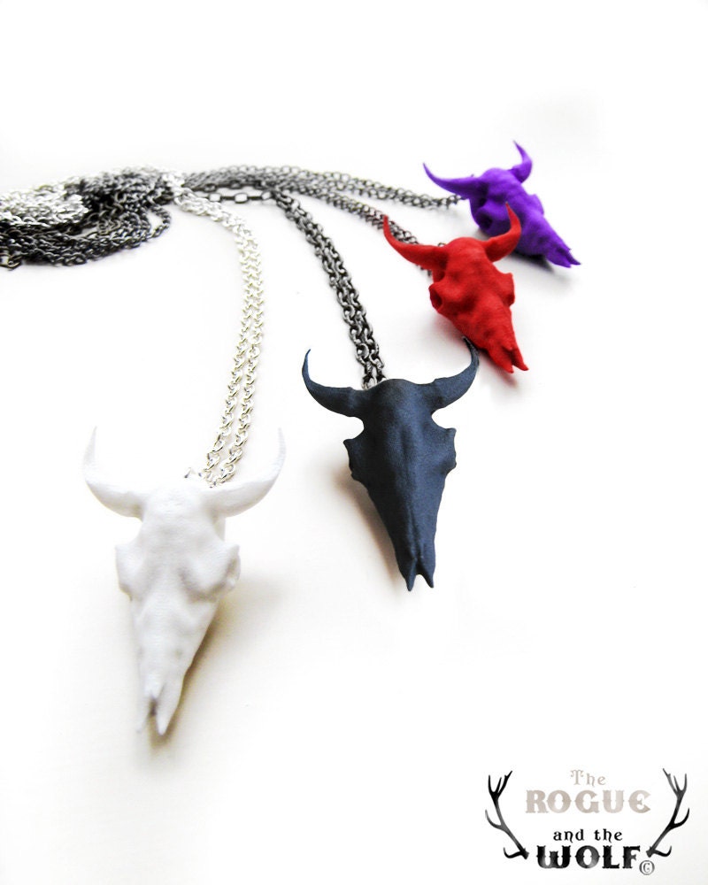 White Bison Skull Necklace, Buffalo skull necklace, Modern animal necklace, skull, cool jewelry, animal skull, animal jewellery, whimsical