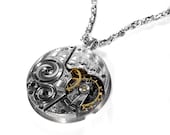 Steampunk Jewelry Necklace Vintage 1918 ELGIN Silver Guilloche Etched Pocket Watch STUNNING Statement Necklace - Steampunk by edmdesigns