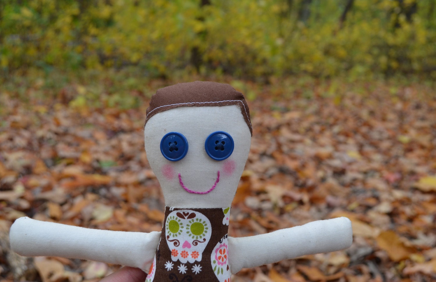 CLEARANCE SALE a button-eyed rag doll named Darla, a day of the dead doll