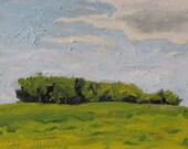 Art Original Oil Painting Landscape Tree Cloud Fournier Canada Appalachian Quebec " On a Yellow Field " 10" x 12"