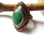 Peruvian Blue Opal Ring - Size 9  Mandorla Ring Copper, Sterling Silver, Mixed Metal Jewelry