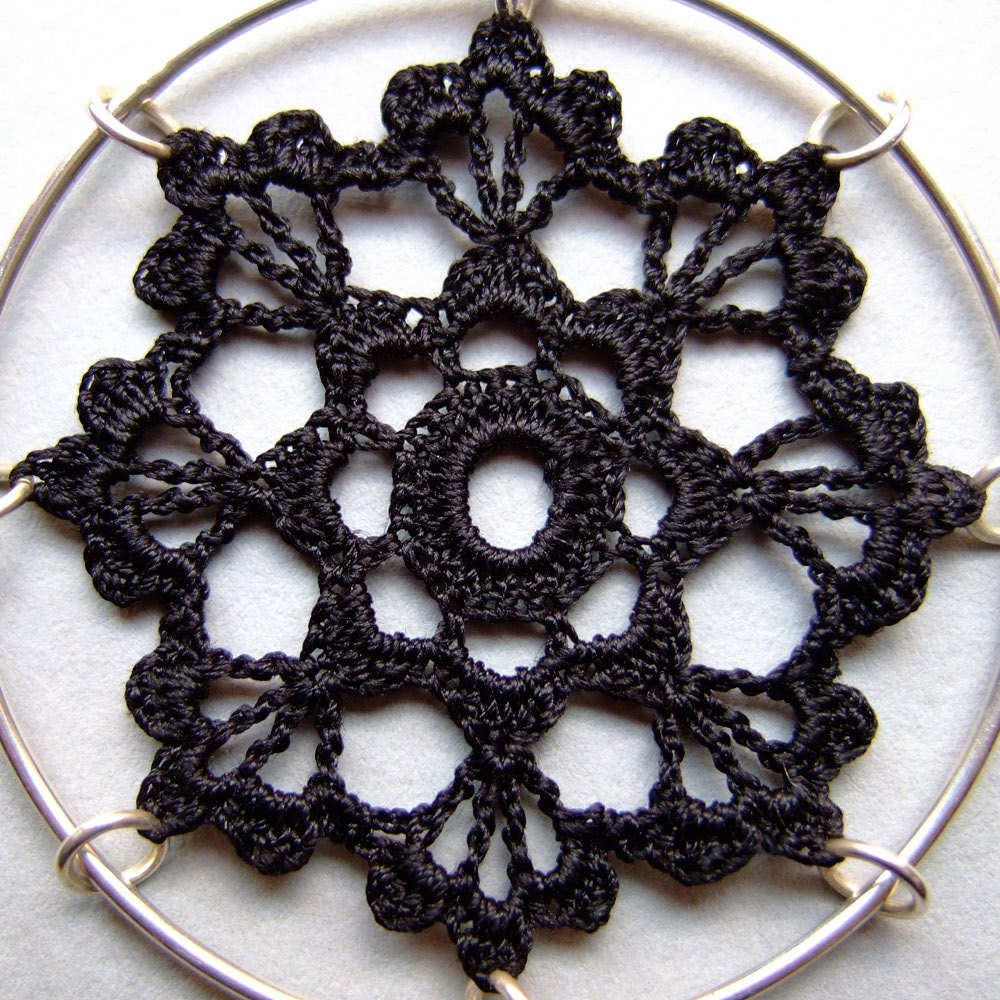 Scallops Doily Necklace, black silk thread
