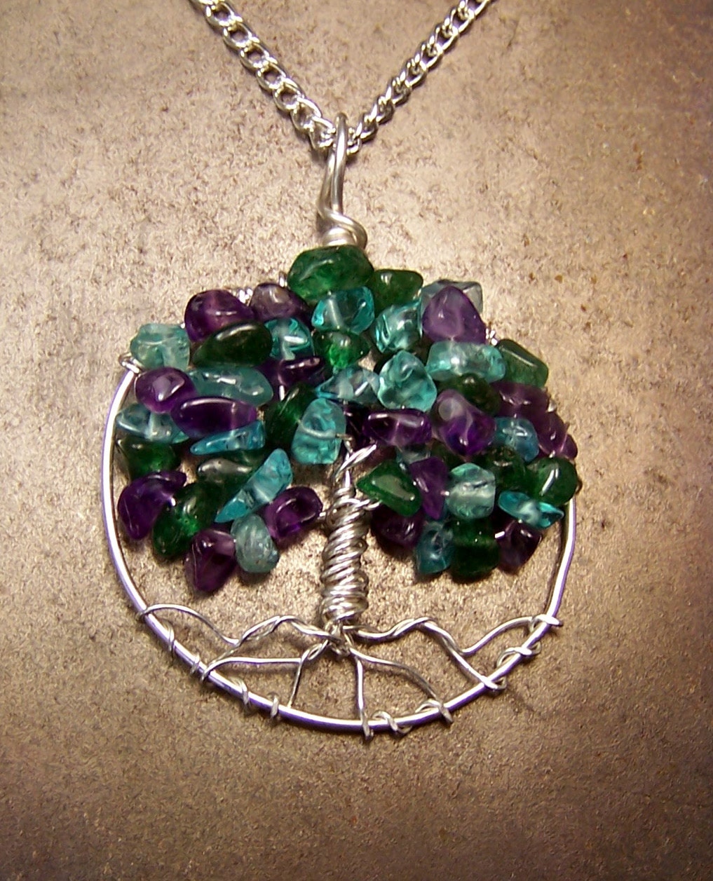 Small Family Tree Birthstone Necklace - Grandmothers Mothers Necklace - Family Tree pendant - personalized gift - Silver Non tarnish