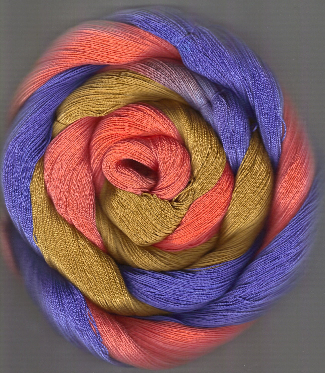 150 yards Hand Dyed Size 10 Cotton Crochet Thread gold peach blue Evaline