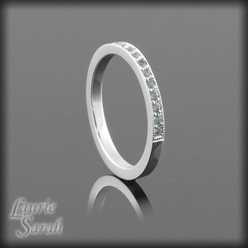 Genuine Blue Topaz Sterling Silver Mother Ring with Milgrain - December Mothers Ring - LS2379