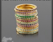 Set of Three Genuine Birthstone 14kt Yellow Gold Plated Sterling Silver Mothers Rings with Milgrain - LS2423