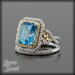 Blue Topaz, Yellow Sapphire, and Diamond Double Halo Engagement Ring with Matching Diamond Wedding Band - LS1904