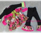 Custom Boutique Girl  Pink And Lime Lace Funky Floral Flower Dress 3m 6m 9m 12m 18m 2T 3T 4T 5T 6 7 8 girl