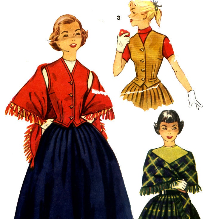 Vintage 50s Girls Vest, Skirt, and Shawl Pattern- Size 12 Bust 30 Simplicity 4392