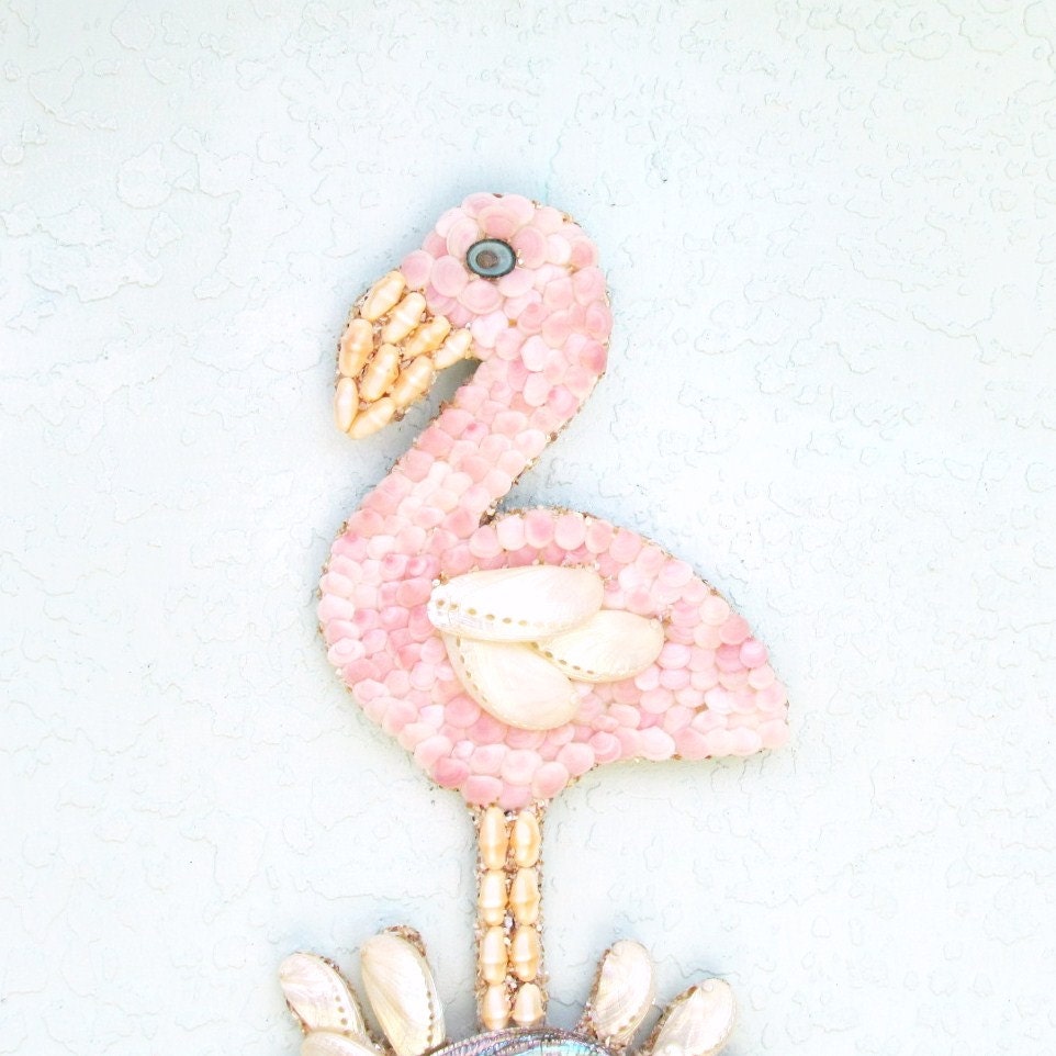 Pink Flamingo Wall Art Seashells