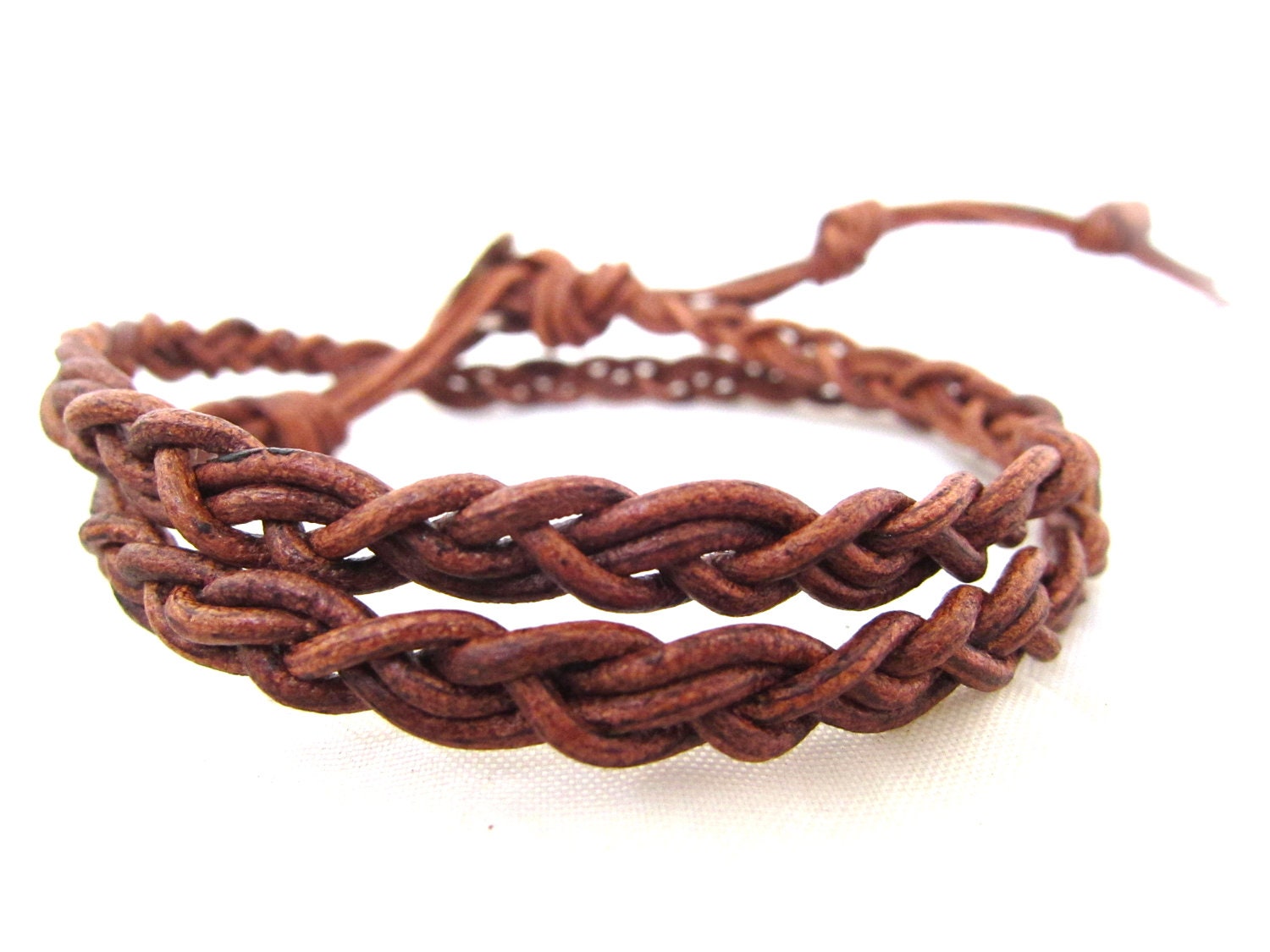Distressed Braided Leather Wrap Bracelet