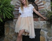 Antique White Lace and Sheer Petal Pink Hi Lo Dress