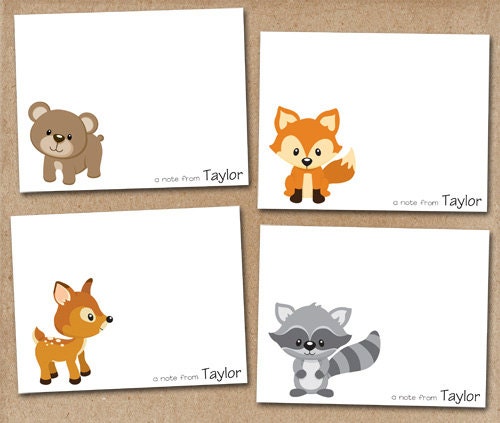 Forest Animals Note Cards / Bear / Fox / Deer / Raccoon / Personalized (set of 8)