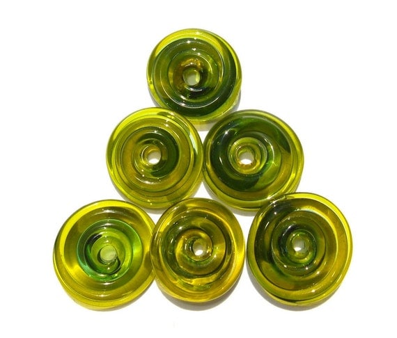 Pond Green Glass Disks - 6 Handmade Lampwork Beads SRA