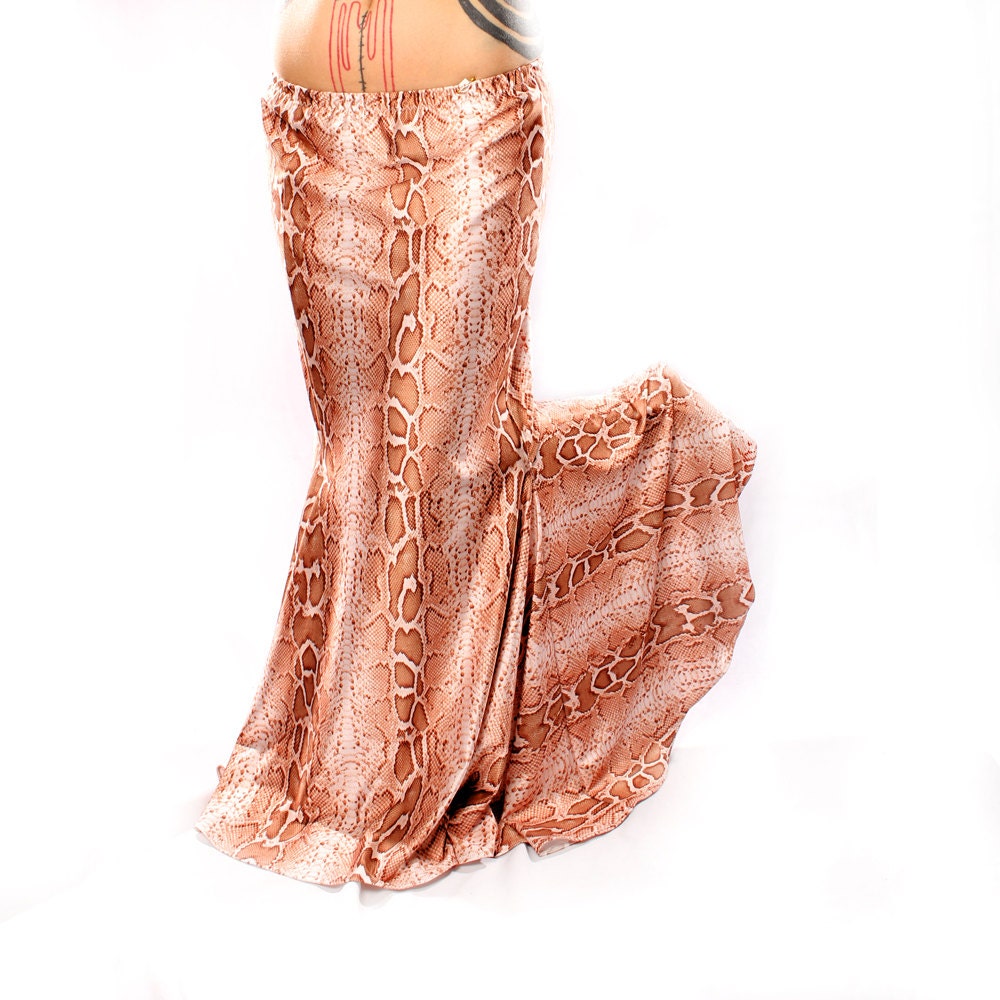 Long Flare Skirt, Snake Charmer mermaid shape,curvy shapely style. Tribal Fusion Belly Dance Costume flare, Warm Beige Cream light Brown