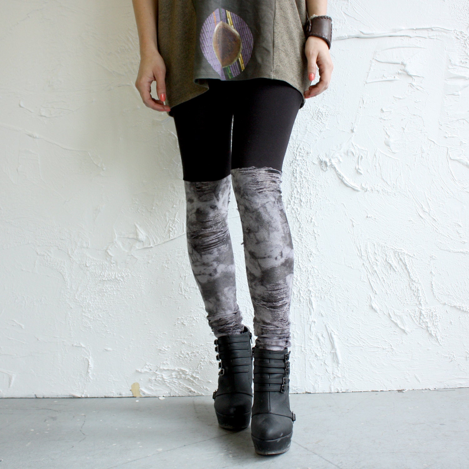 Bike Short Leggings - Distressed Jersey Faux Over the Knee layers - XS, S, M or L