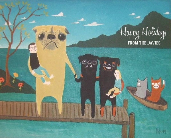 Set of 25 Cards of your Custom Sara Pulver 3crows Pet Portrait - Hilarious Christmas or Holiday Card