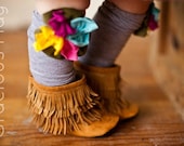 Caramel Suede Moccasin Boots baby and toddler fringe boots