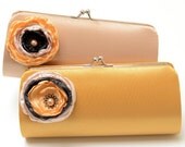 Bridesmaid Clutch Set of 2 - Bridal Clutch Vintage Gold & Latte Dark Champagne - Vintage Gold, Champagne, Black Flower Bloom - Bridal Clutch