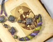 Polymer Clay Necklace Silver and Purple with a Twist