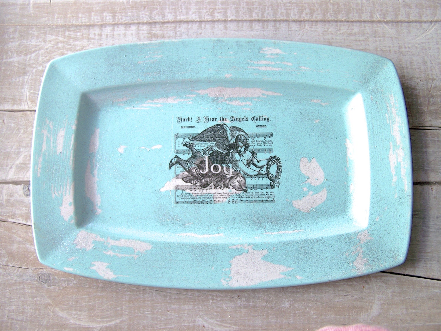 Shabby Chic Christmas Sign // Xmas Angel Sign // JOY Sign // Weathered Beach Cottage Wall Decor // Aqua Decorations