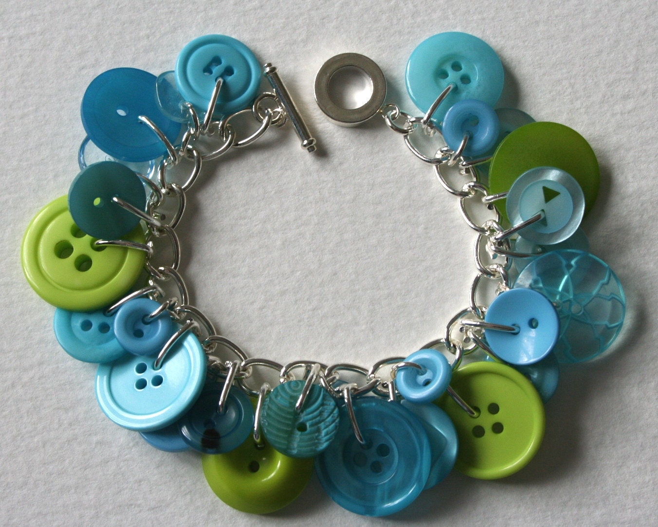 Button Bracelet Aqua Blue and Lime Green Tropical Brights