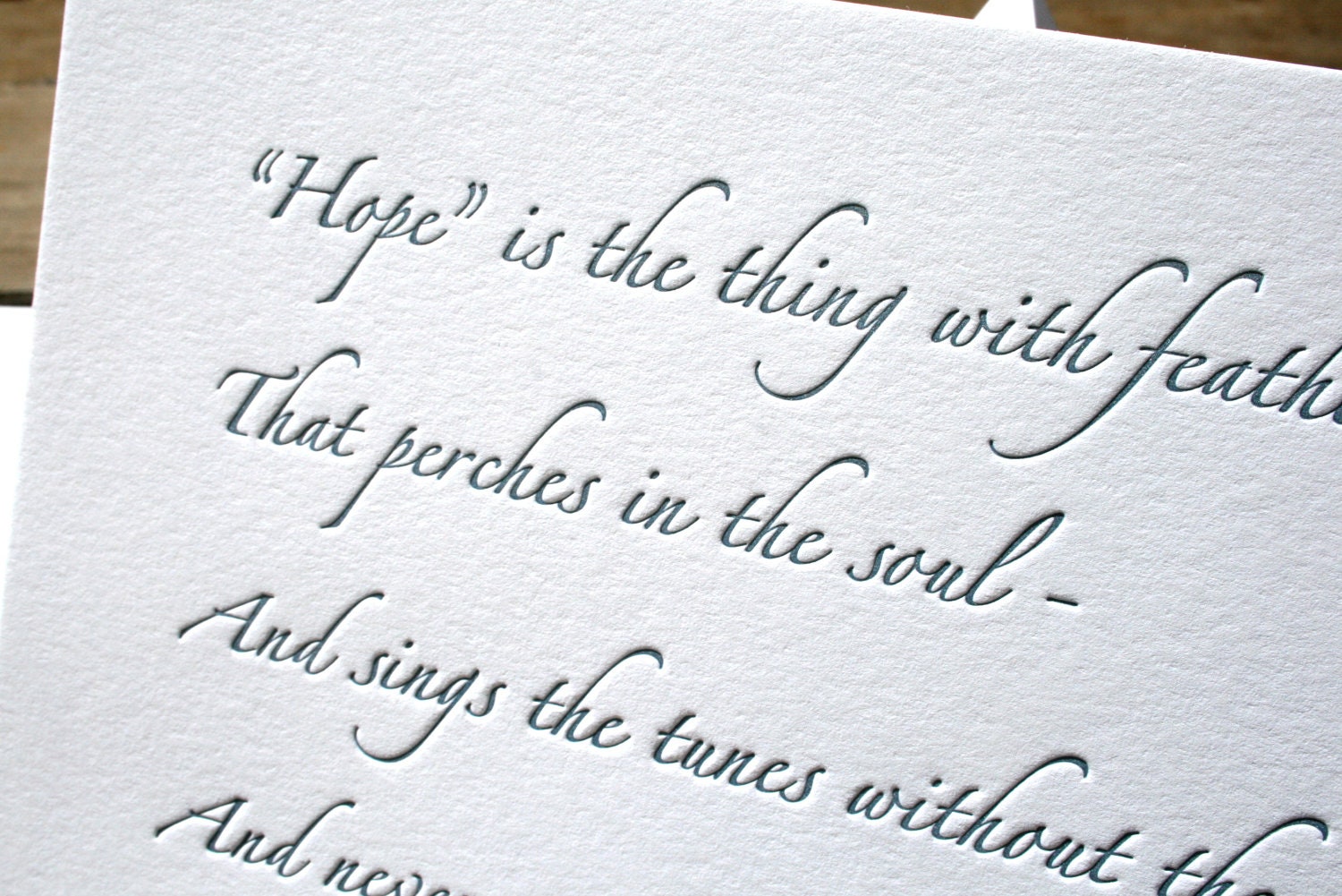 Hope Quote by Emily Dickinson, Letterpress printed flat card by Full Circle Press