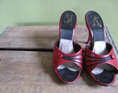 Mad Men Shoes // Red Leather Sz 5 // Sultry Backless High Heels // Glamourous and Ingenious Springolator by Ferncraft