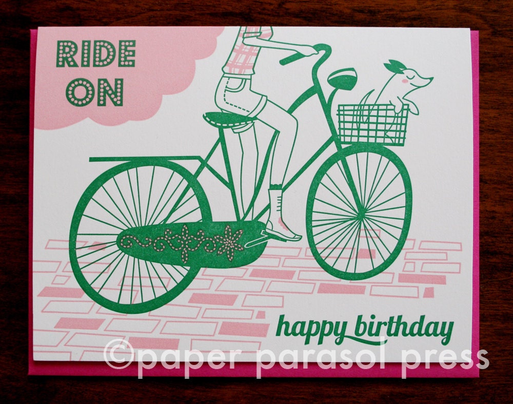 Happy Birthday Bike Letterpress Printed Card
