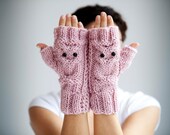 Owl Pink Fingerless Gloves - Mittens
