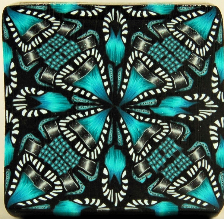 Turquoise and Black Square Kaleidoscope Polymer Clay Cane