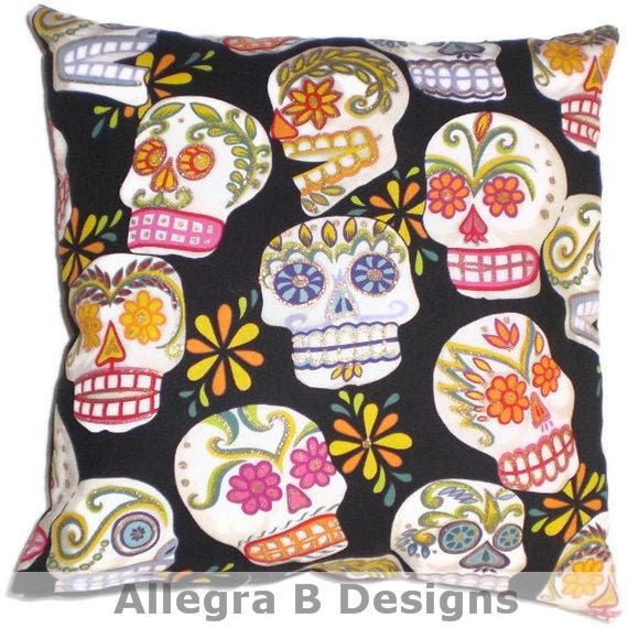 Sugar Skull Day of the Dead Rockabilly Pillow