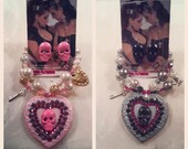 Skully Heart Charm bracelet and Skully Stud Earring gift set