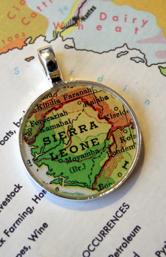Map Pendant, Sierra Leone, Africa in Round Silver setting