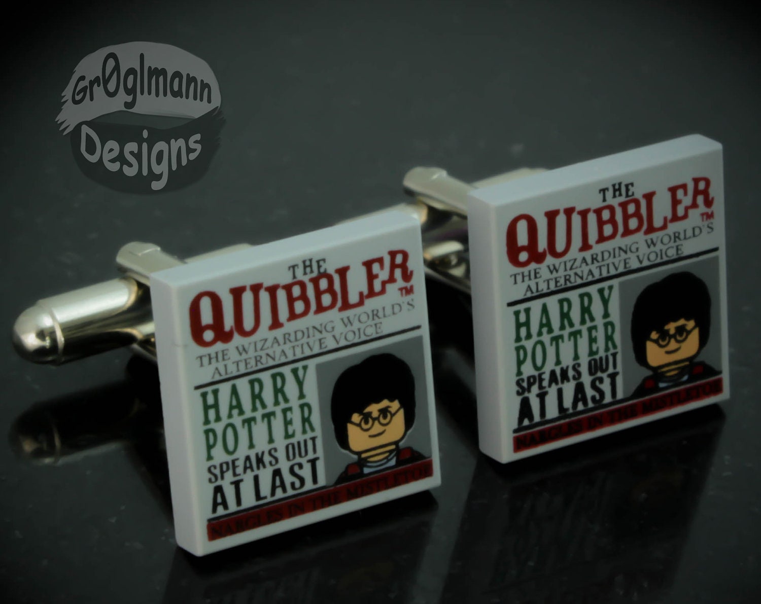 Harry Potter Quibbler Magazine Cufflinks :) made with LEGO bricks