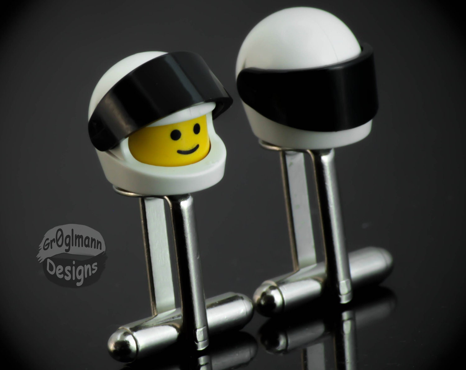 Limited- White Space Smiley Cufflinks :) made with LEGO bricks