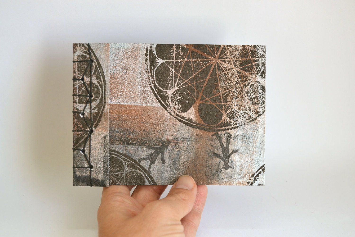 Japanese Stab Bound Journal, Hemp Leaf Binding, Painted Covers, Journeys in Winter Browns No. 2