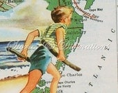 East Coast Summer - Handmade Collage Card with Vintage Maps - Summer on the East Coast