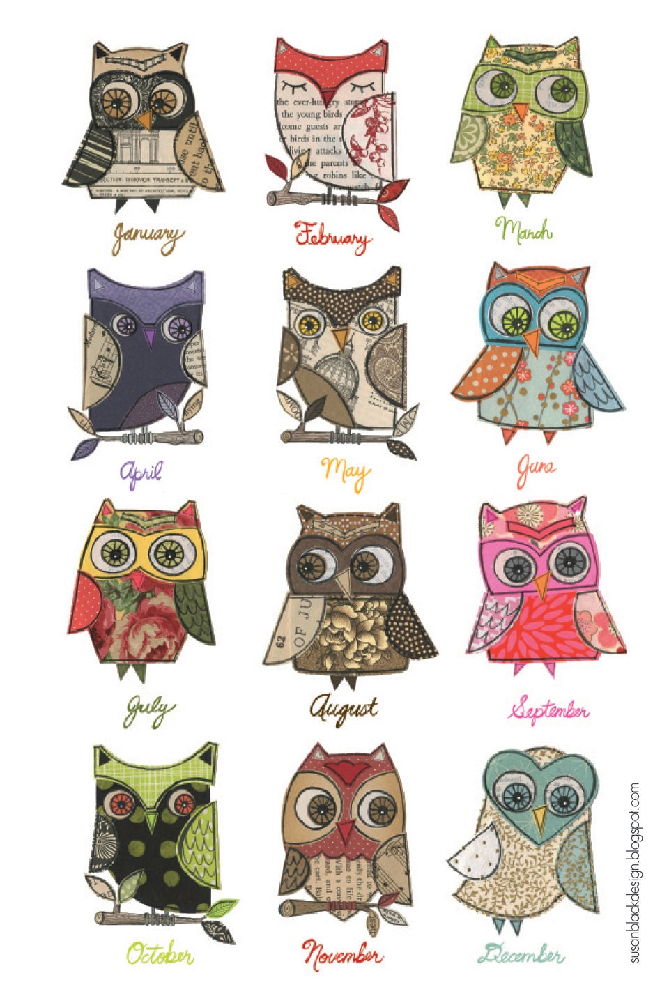 2013 CALENDAR - 6 x 9 Lil' Owls wall calendar