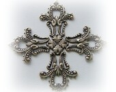 1 - Maltese Filigree Cross Antique Ox Brass Jewelry Findings (C-1)