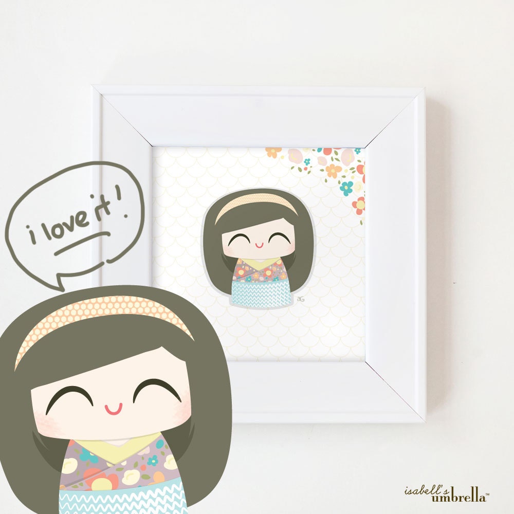Kokeshi : Japanese Doll Art Print - 8x8 Giclee print