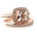 14K Rose Gold Morganite Wedding Set Engagement Ring & Wedding Band Princess Diamond Halo Morganite Ring Custom Bridal Jewelry