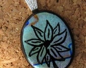 Hand Etched Dichroic Flower Pendant, Fused Glass Pendant, Etched Glass, Dichroic Jewelry