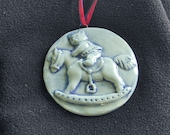 Teddy Bear on Rocking Horse Ceramic Ornament