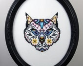 Cat Sugar Skull - Framed Cross Stitch