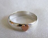 Melted Silver Band with rose gold heart - US Size 5 1/8  (UK size K)